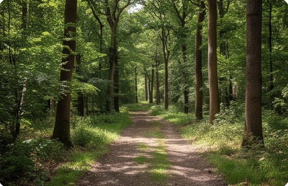 Zandpad door het beukenbos achter het huis