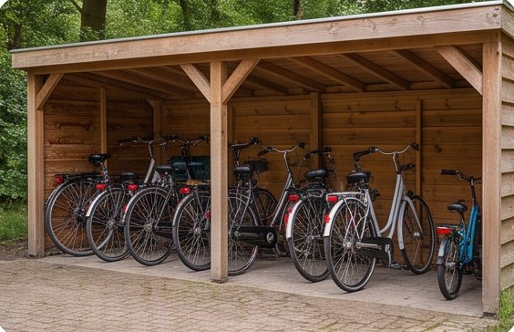 De fietsenstalling met huurfietsen