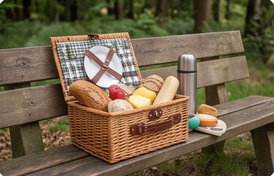 Picknickmand op een bank